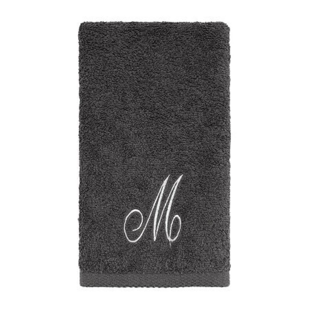**CLOSE OUT**  Avanti  Monogrammed fingertip towel , Granite and Silver--5662